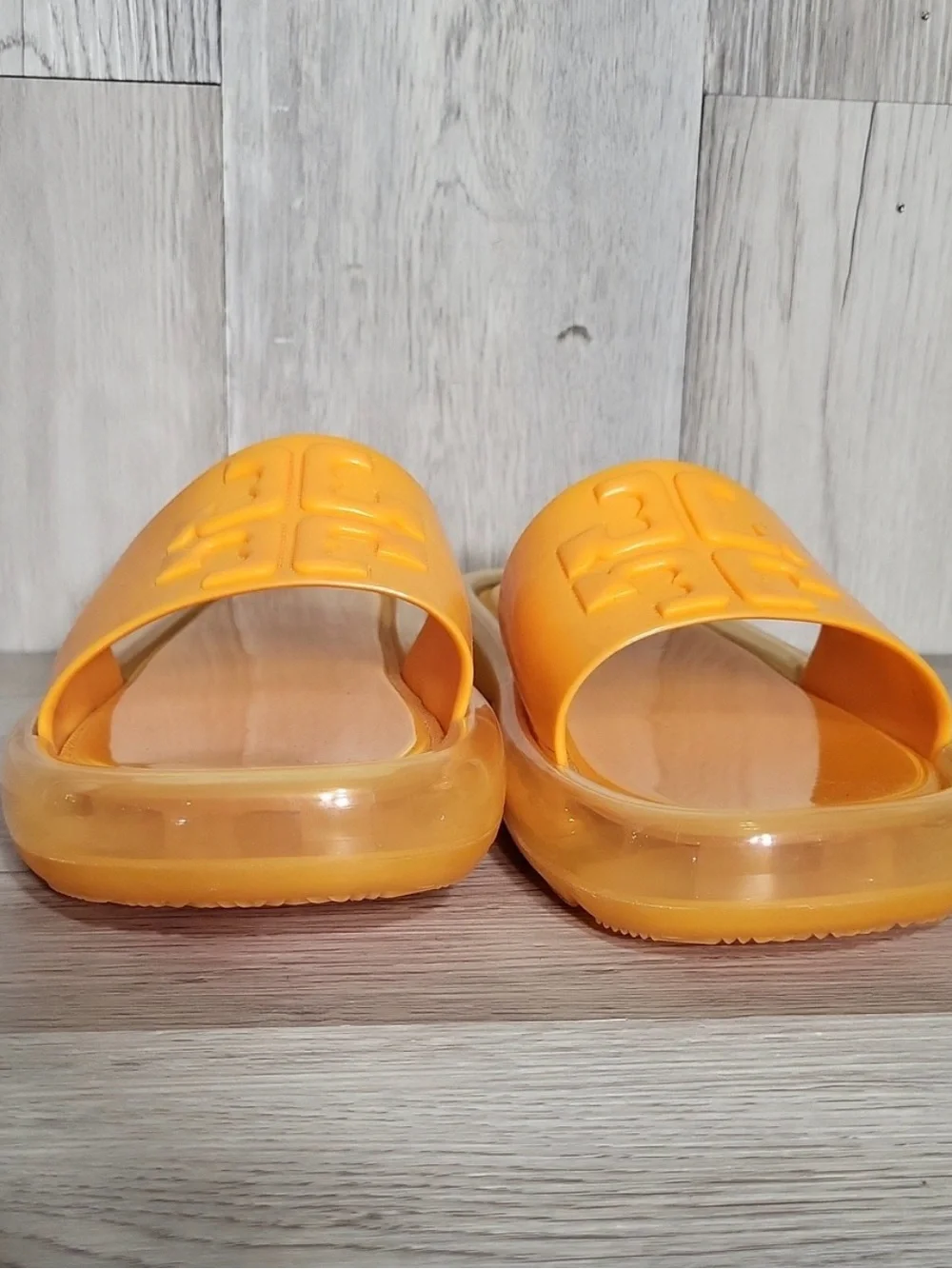 Tory Burch Bubble Slide Sandals Orange Logo Platform Slides Womens 9B